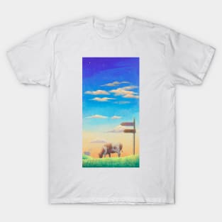 The digital painted rural nature labeled "home" T-Shirt